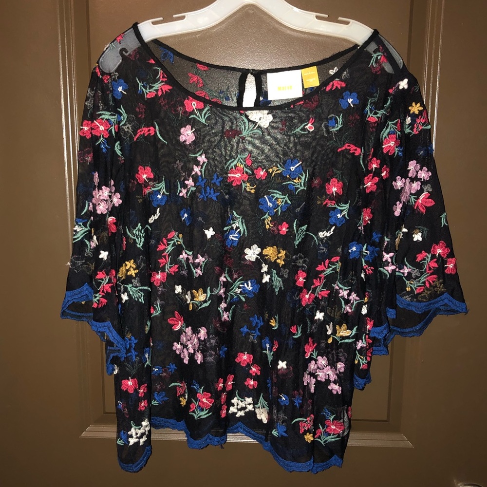 Anthropologie Sheer Floral Top